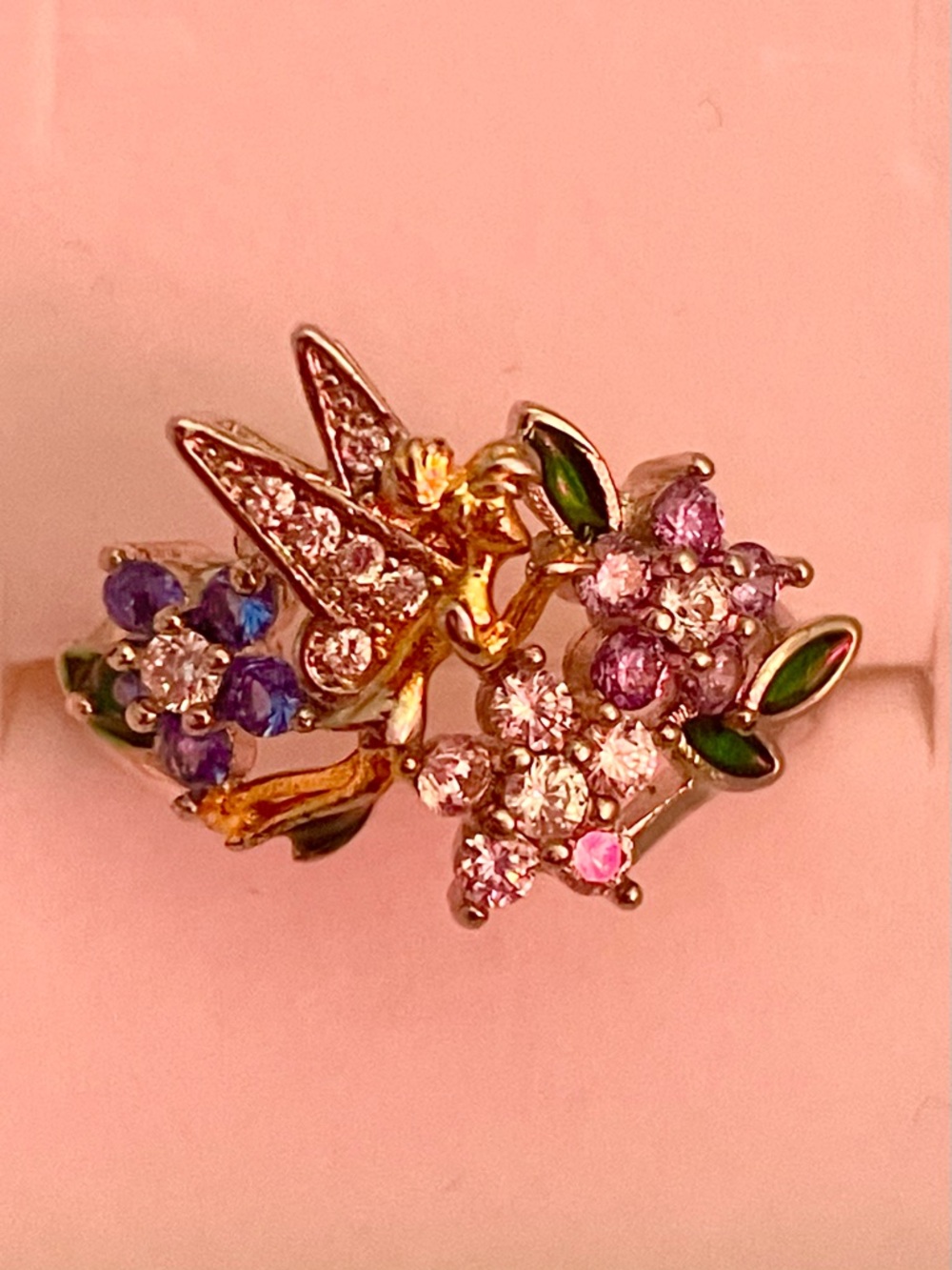 Tinker Bell 925 Sterling Silver Crystal Floral Ring